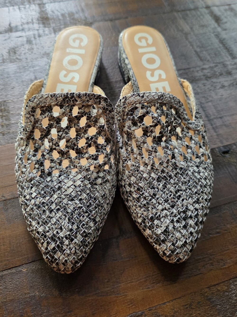 Women's Woven Pointed Mule in Black and Cream - Picture 1 of 6